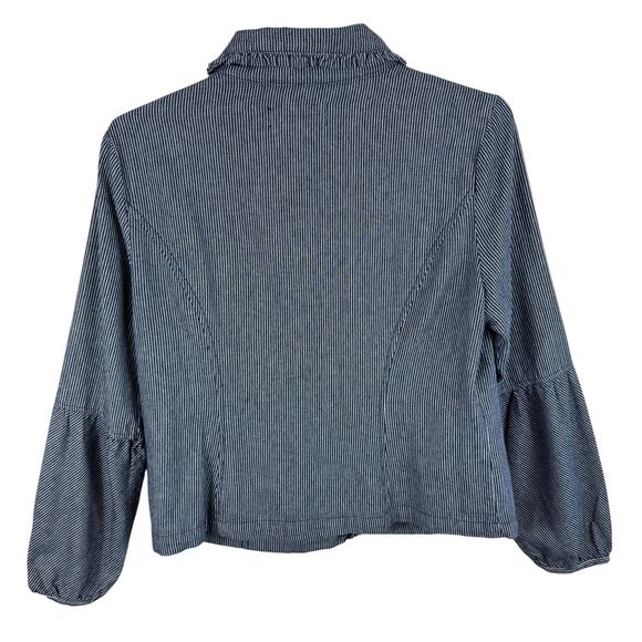 Live A Little Blue White Pinstriped Full Zip Collared Jacket Pockets Size S - Picture 2 of 8